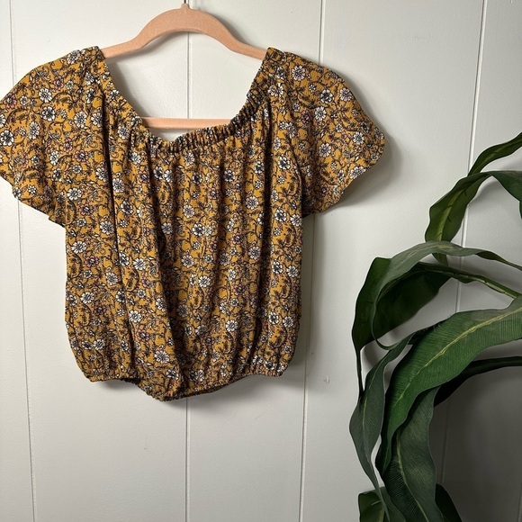 Love First Boho Off the Shoulder Mustard Crop Top, Size Small - Picture 4 of 16